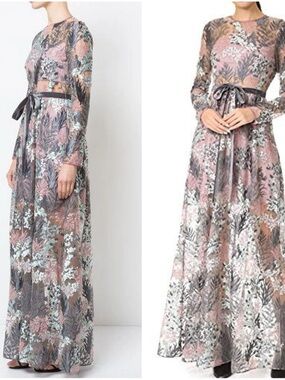 Alexis Pink Floral Print Long-Sleeve Maxi Dress with Satin Tie